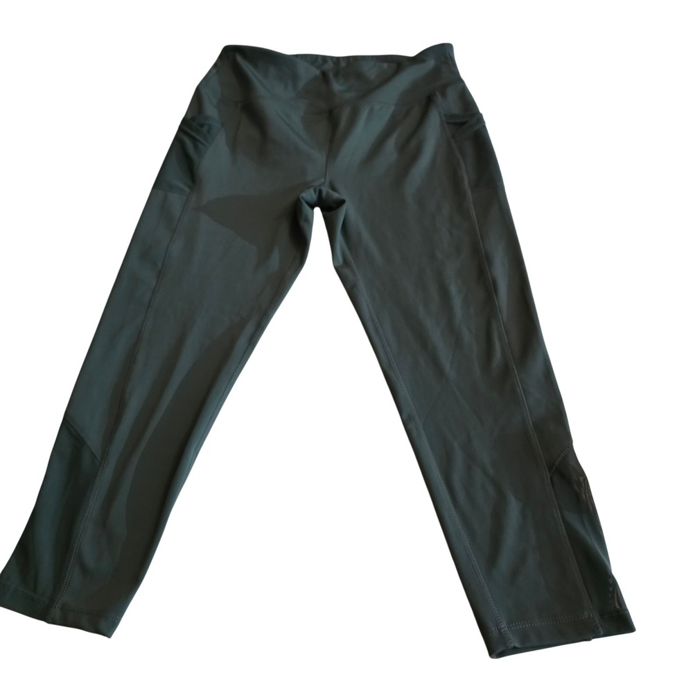 ebb & flow Womens High Waisted Athletic Leggings Green Pockets Mesh XL